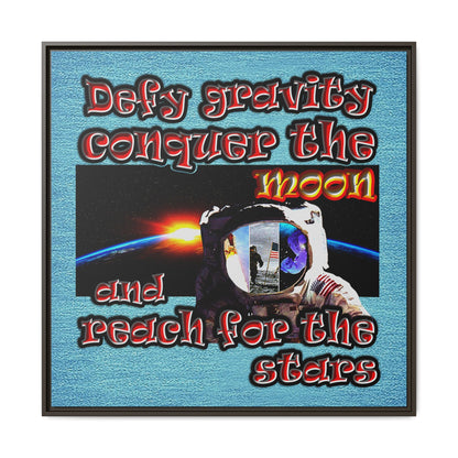 defy conquer reach - framed canvas art (faded blue)