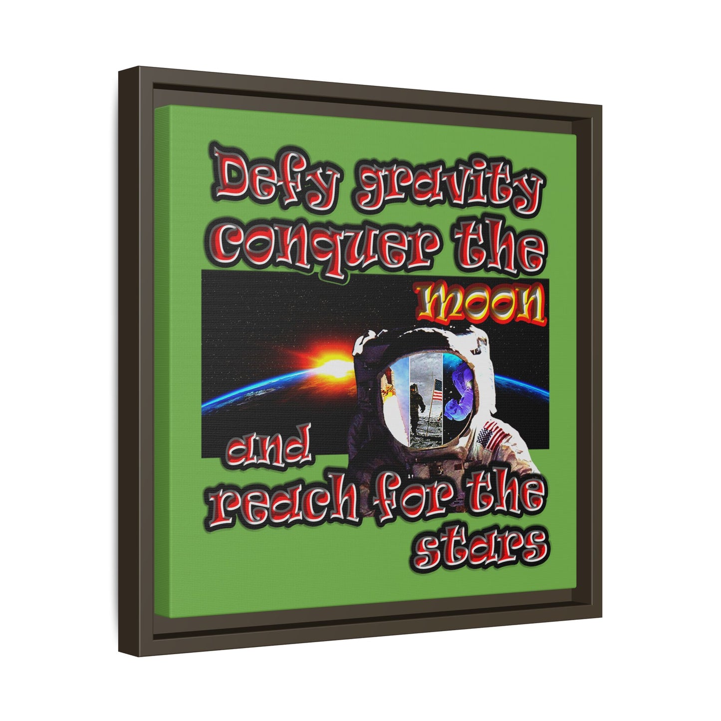 defy conquer reach - framed canvas art (green)