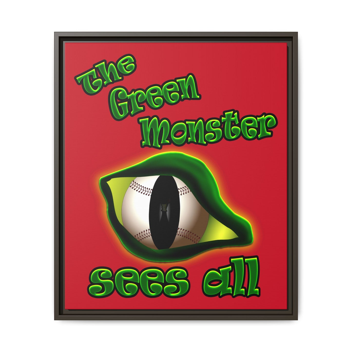green monster - framed canvas art (dark red)