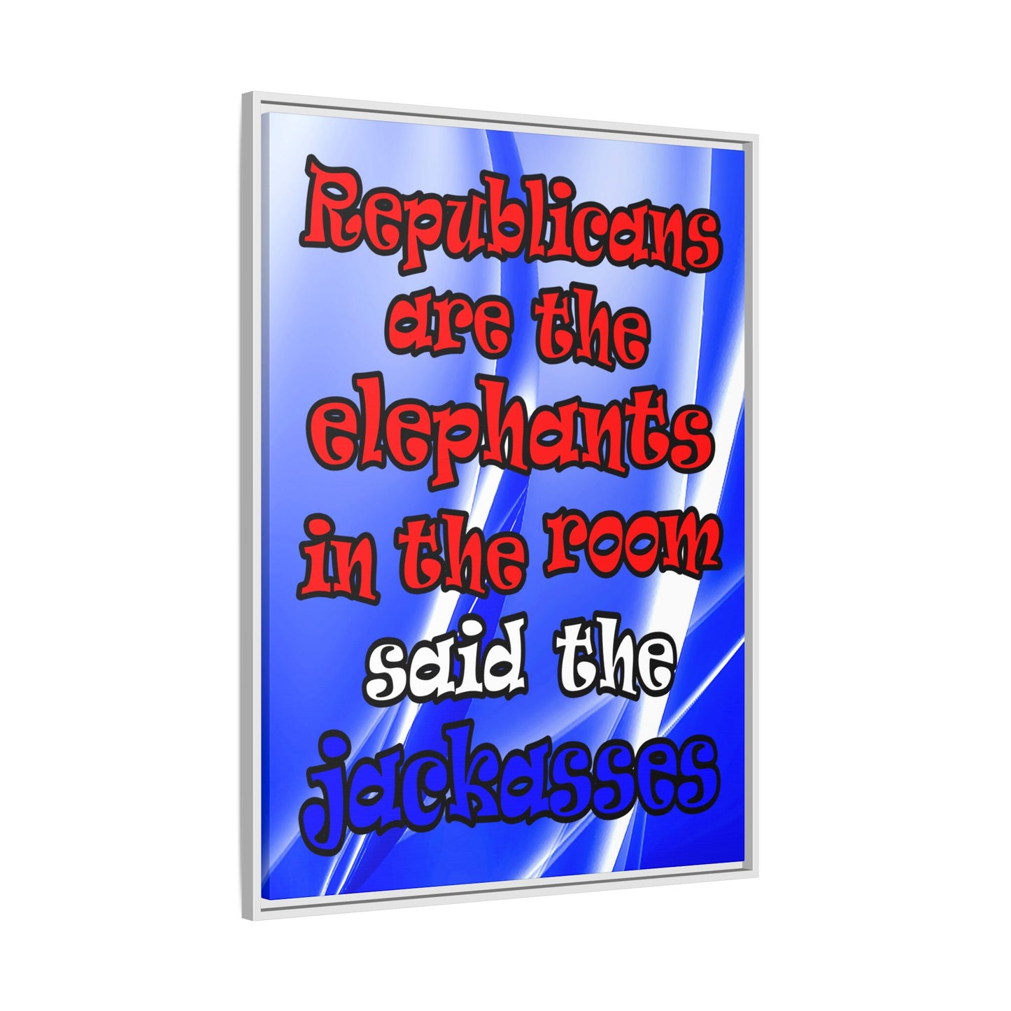 donkeys and elephants - framed canvas art (blue-white wave)
