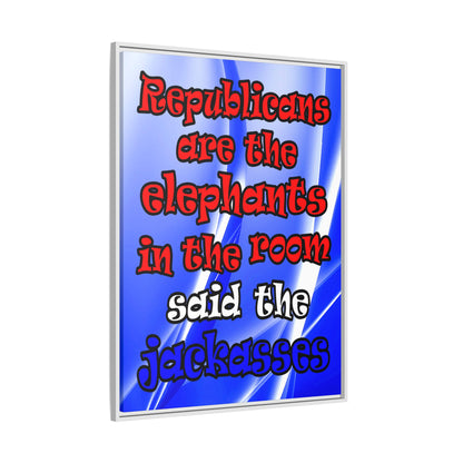 donkeys and elephants - framed canvas art (blue-white wave)