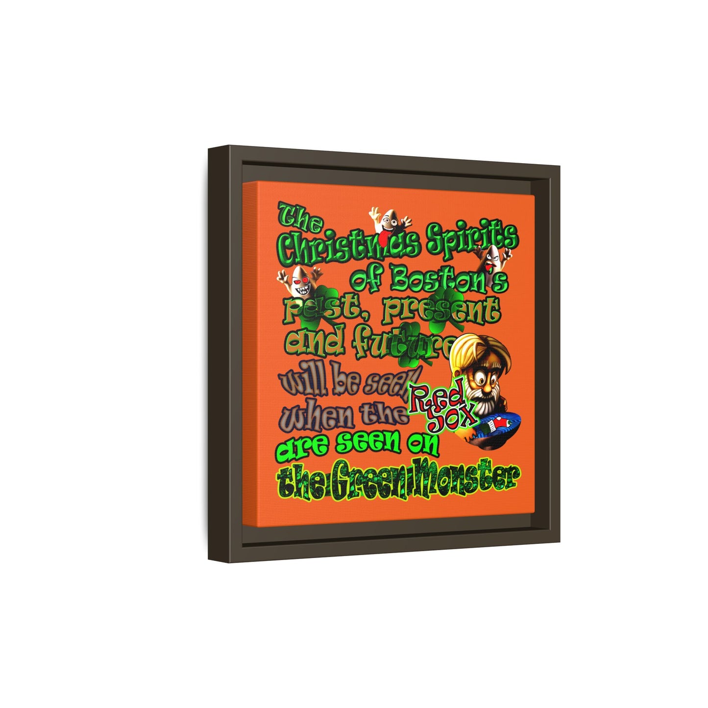 christmas spirits of boston - framed canvas art (orange)