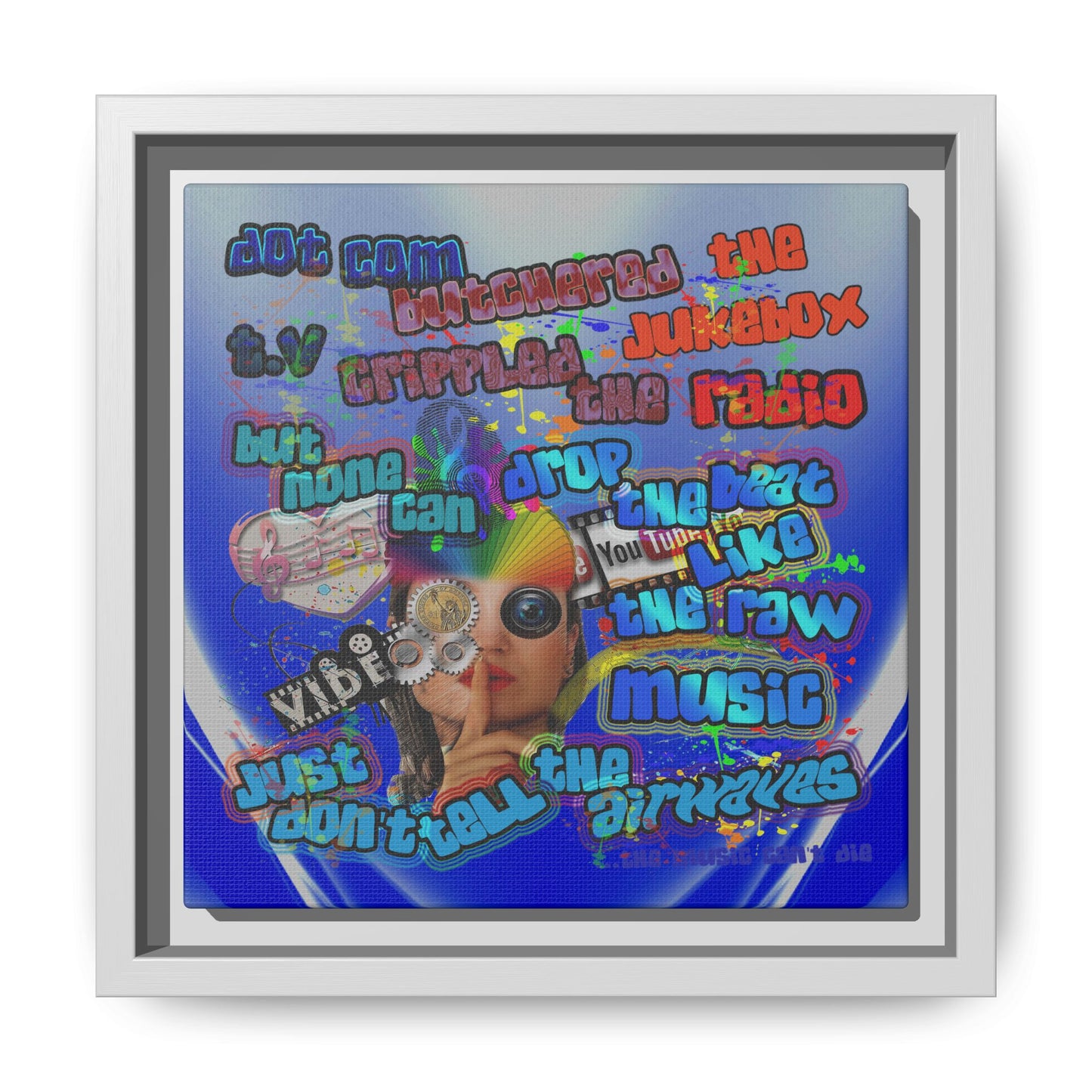 drop the beat - framed canvas art (blue-white wave)