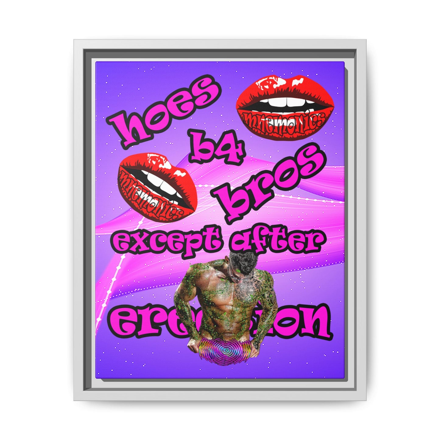hoes b4 bros - framed canvas art (purple-pink wave)