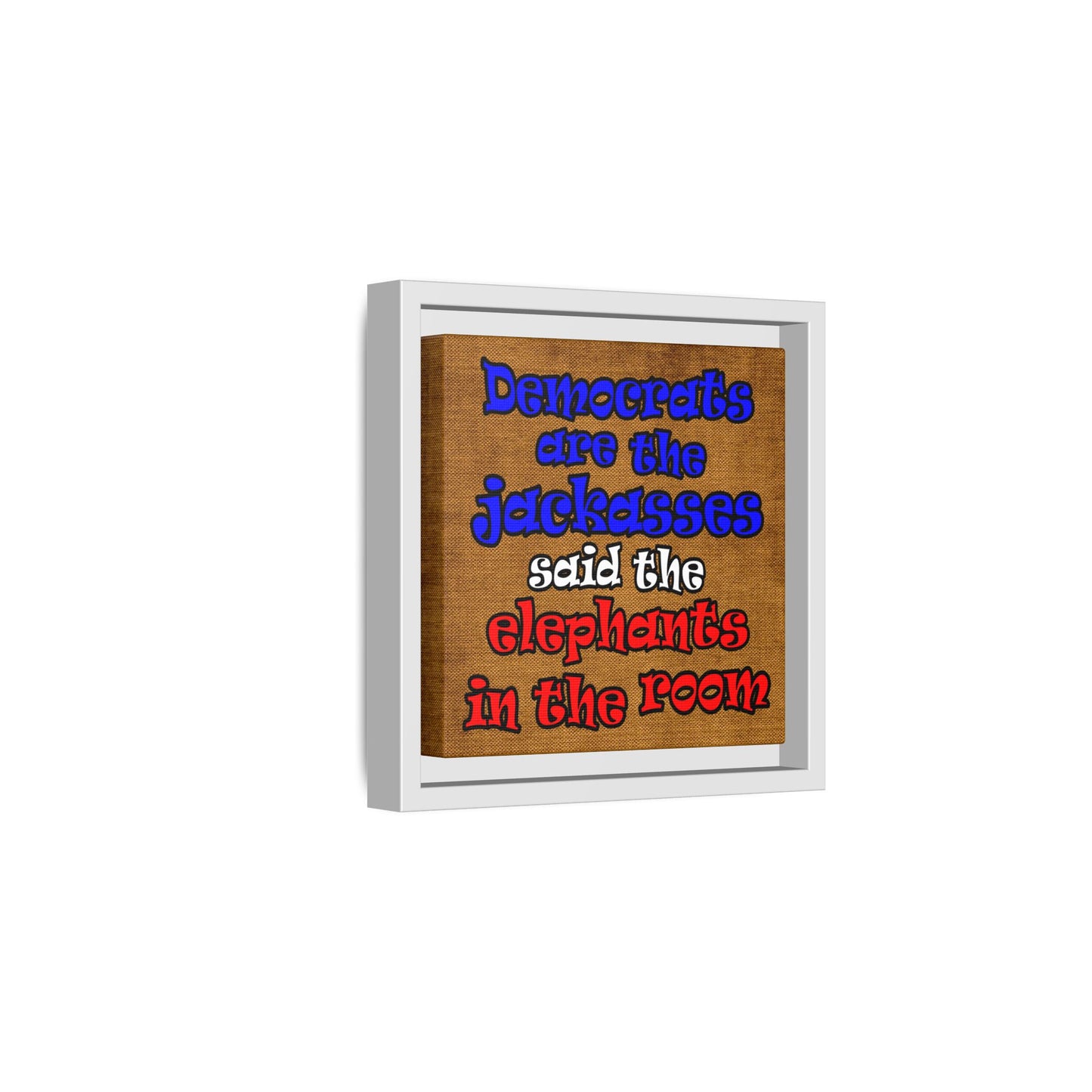 donkeys and elephants - framed canvas art (brown papyrus)