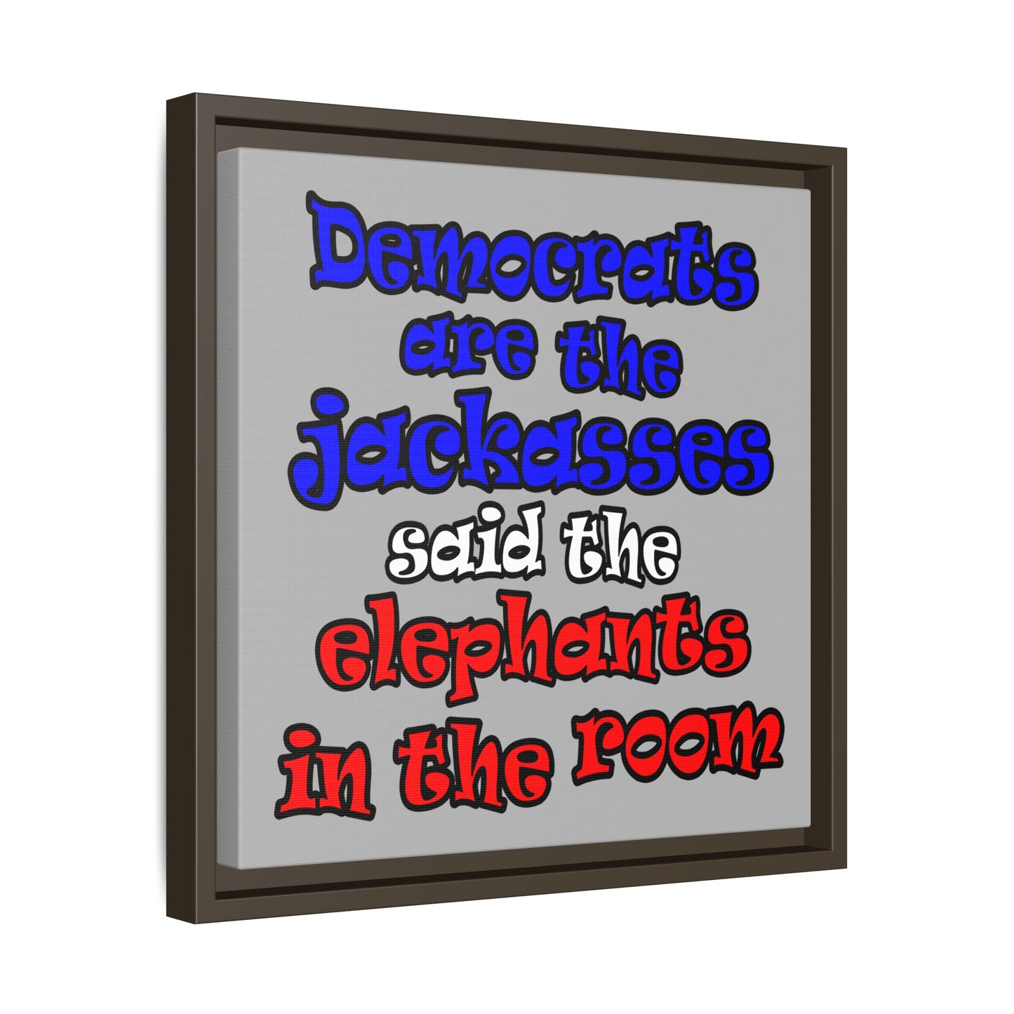 donkeys and elephants - framed canvas art (light grey)