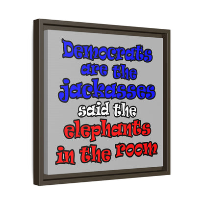 donkeys and elephants - framed canvas art (light grey)
