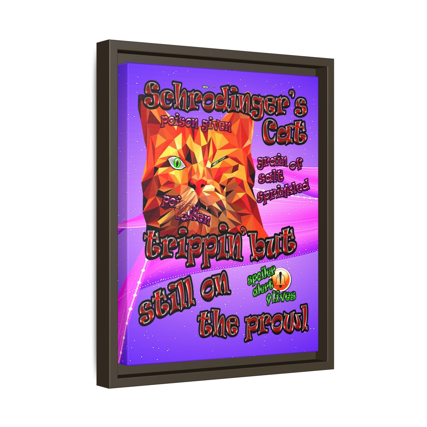 schrodinger's cat - framed canvas art (purple-pink wave)