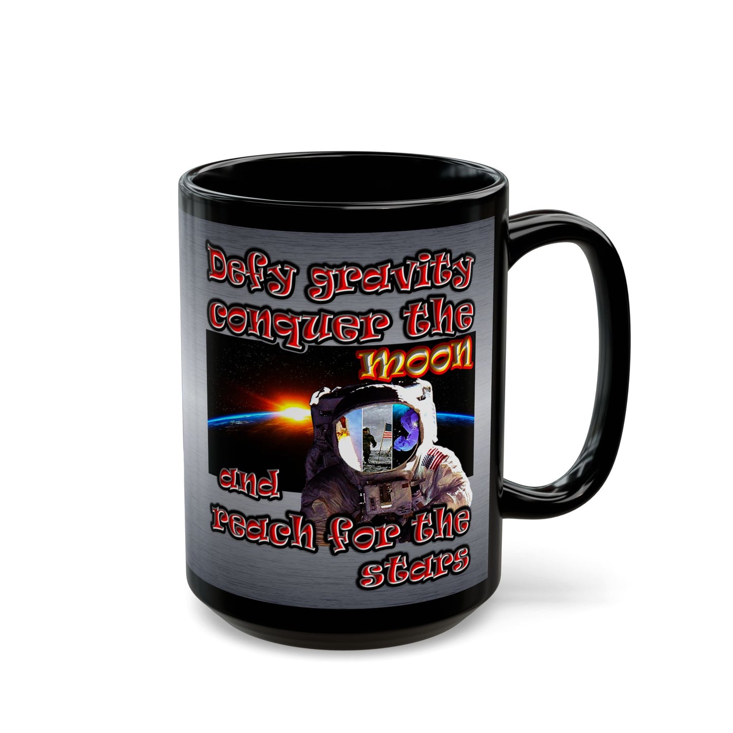 defy conquer reach - Black Mug (brushed nickel)