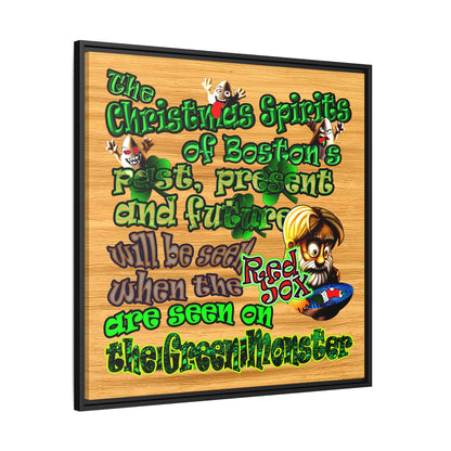 christmas spirits of boston - framed canvas art (butterscotch wood finish)