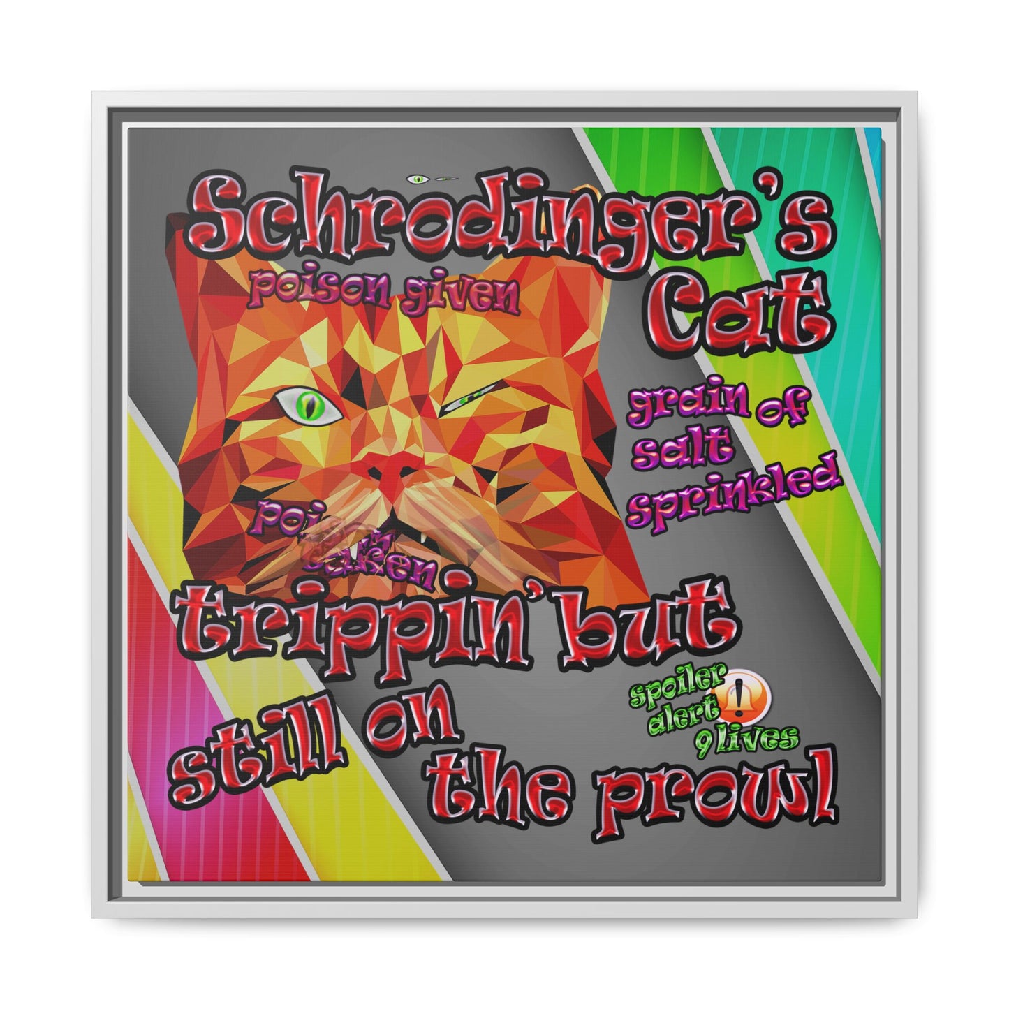 schrodinger's cat - framed canvas art (rainbow split)