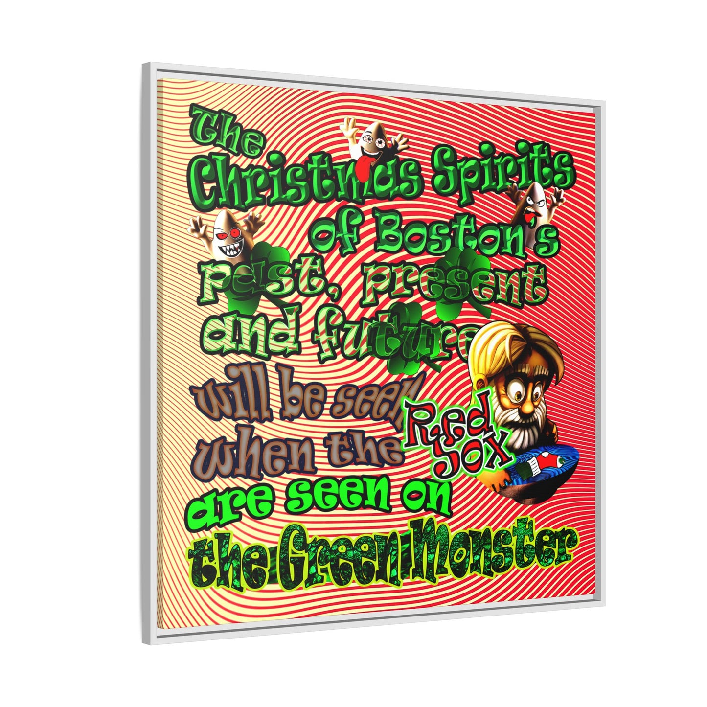 christmas spirits of boston - framed canvas art (yellow-orange wave)