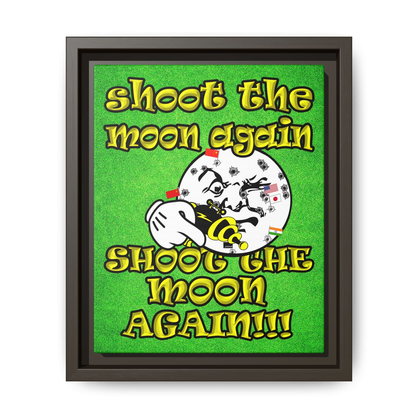 shoot the moon again - framed canvas art (green turf)