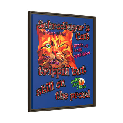 schrodinger's cat - framed canvas art (dark blue)