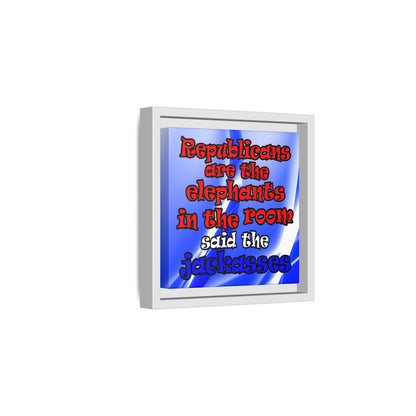donkeys and elephants - framed canvas art (blue-white wave)
