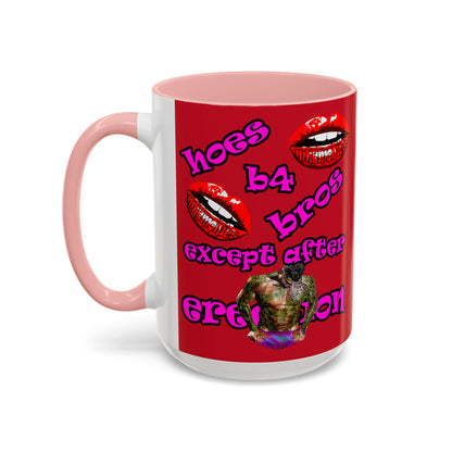 hoes b4 bros - Accent Mug (dark red)
