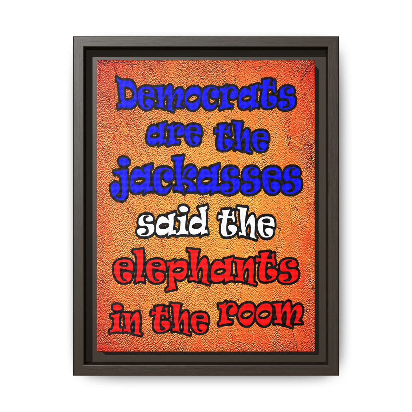 donkeys and elephants - framed canvas art (burnt orange)