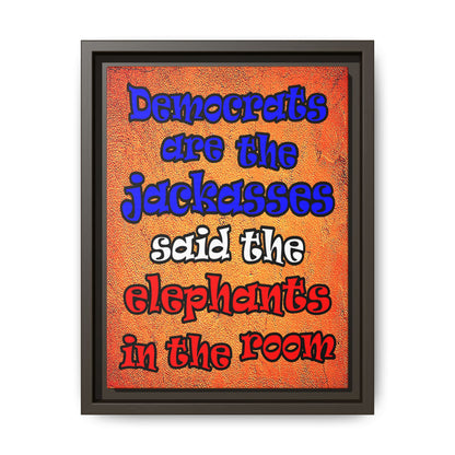 donkeys and elephants - framed canvas art (burnt orange)