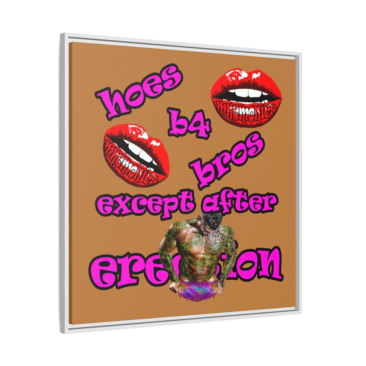 hoes b4 bros - framed canvas art (light brown)