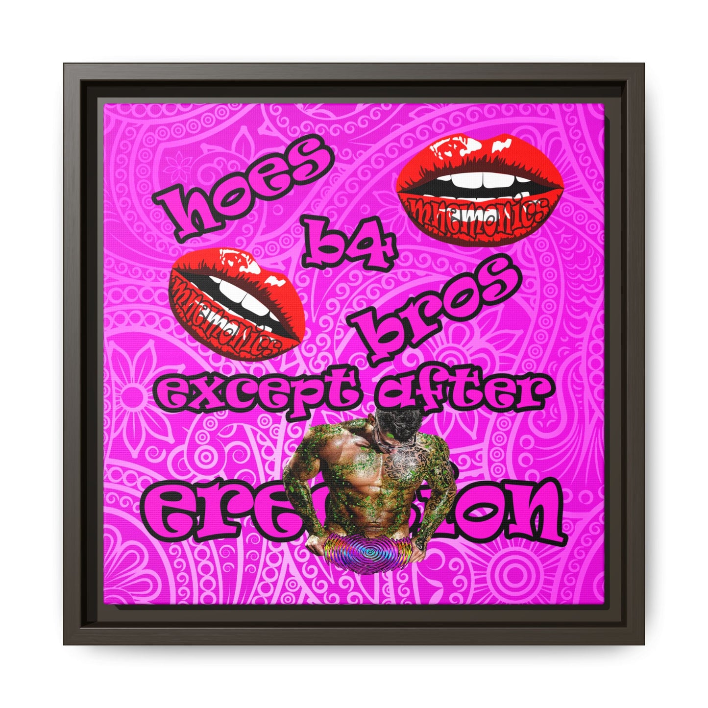 hoes b4 bros - framed canvas art (pink swirl)