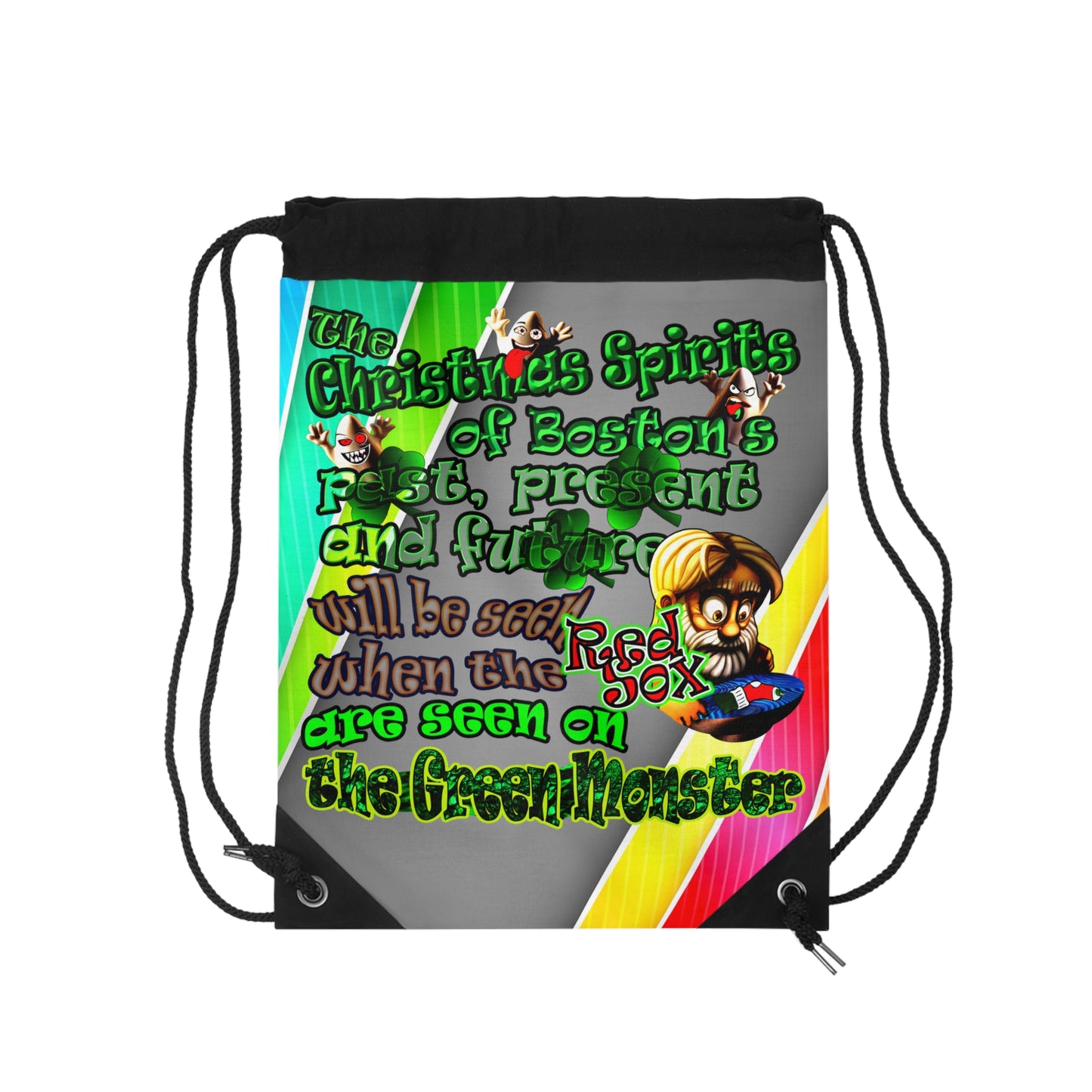christmas spirits of boston - Drawstring Bag (rainbow split)