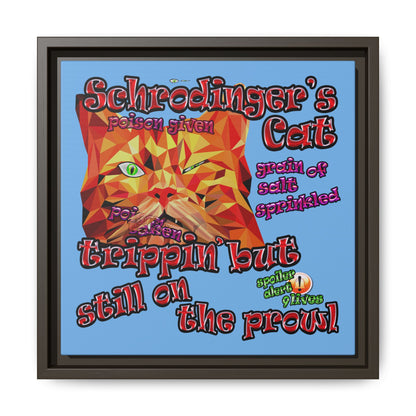 schrodinger's cat - framed canvas art (light blue)