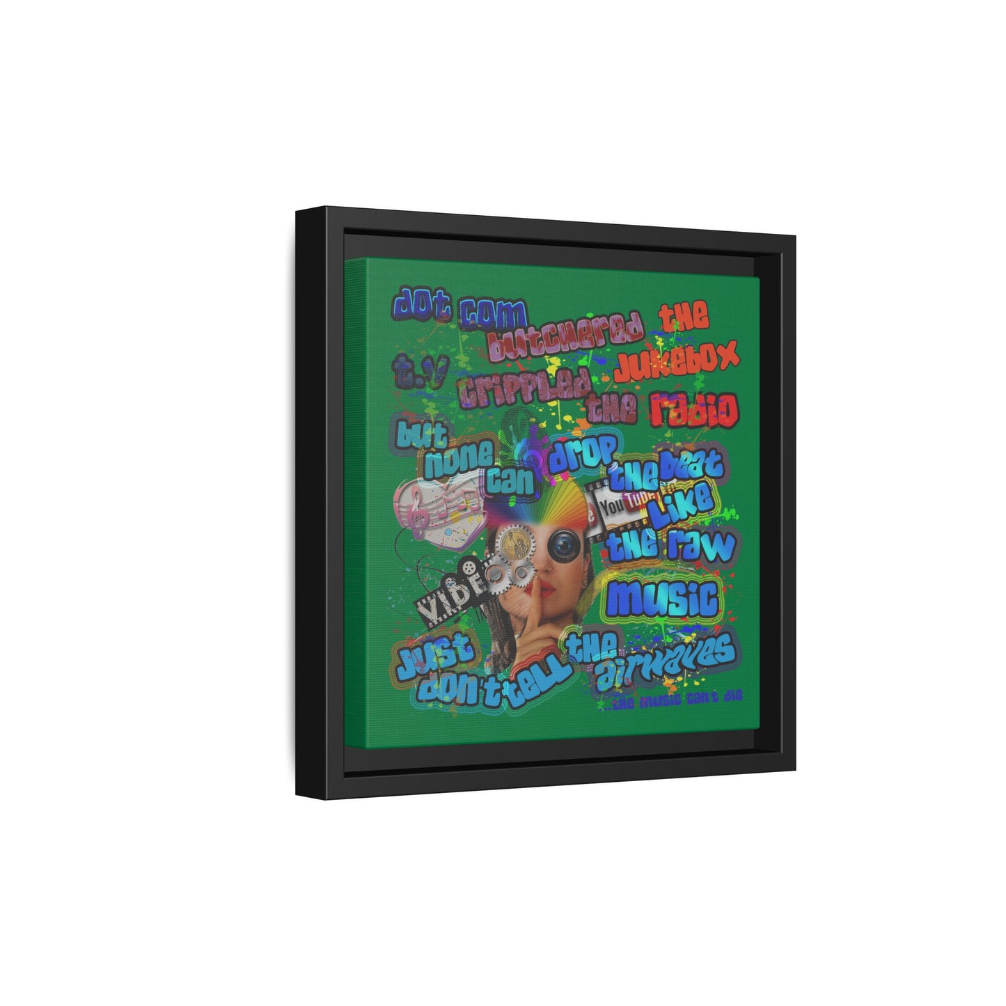 drop the beat - framed canvas art (dark green)