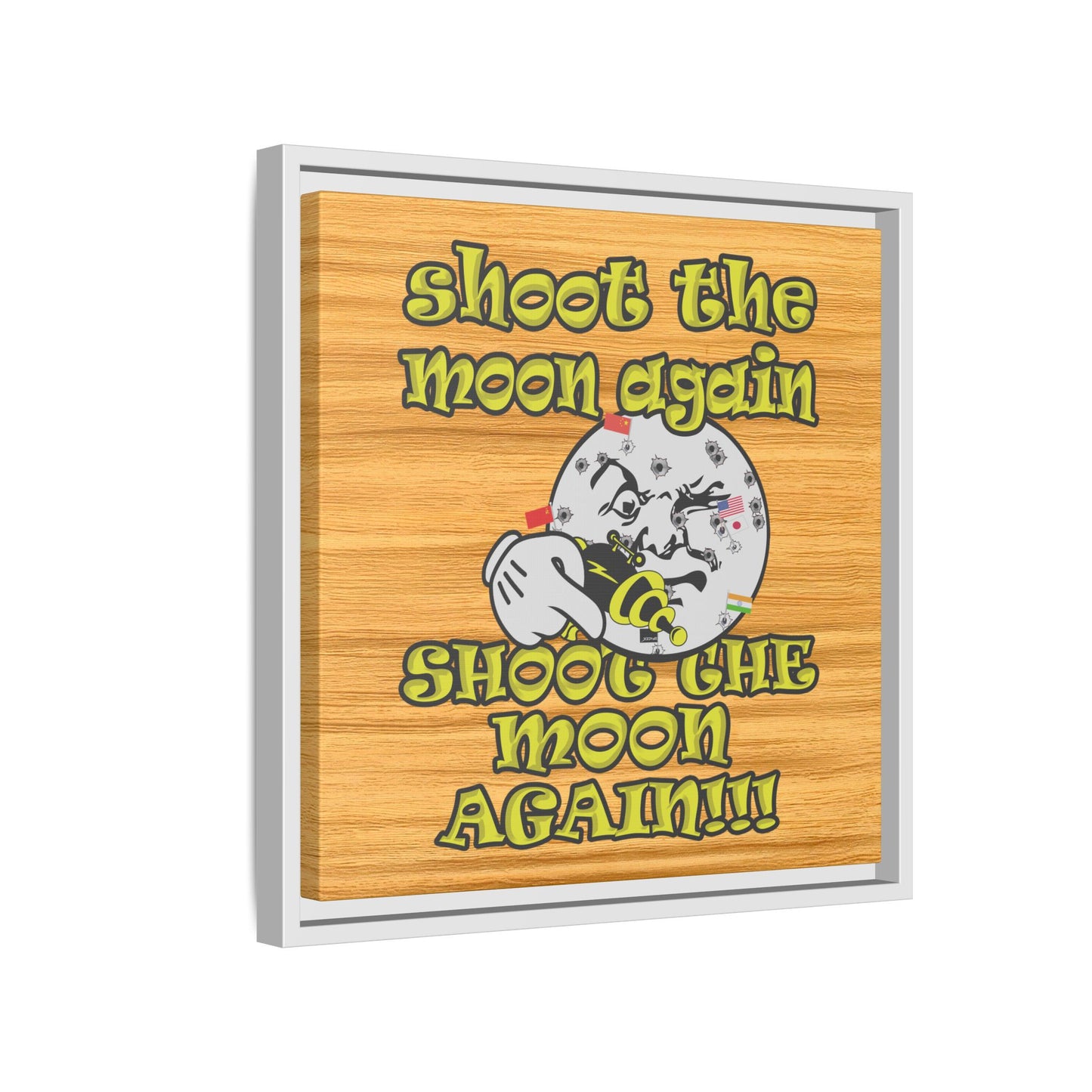 shoot the moon again - framed canvas art (butterscotch wood finish)