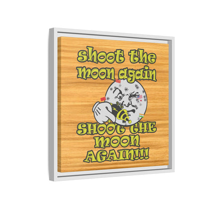 shoot the moon again - framed canvas art (butterscotch wood finish)