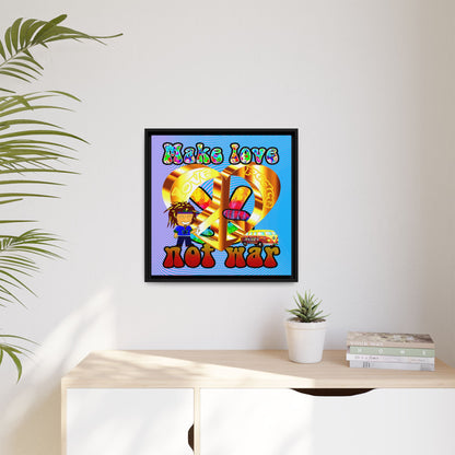 love peace - framed canvas art (light blue-purple wave)