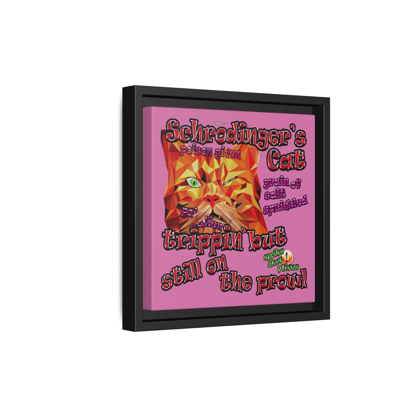 schrodinger's cat - framed canvas art (light pink)