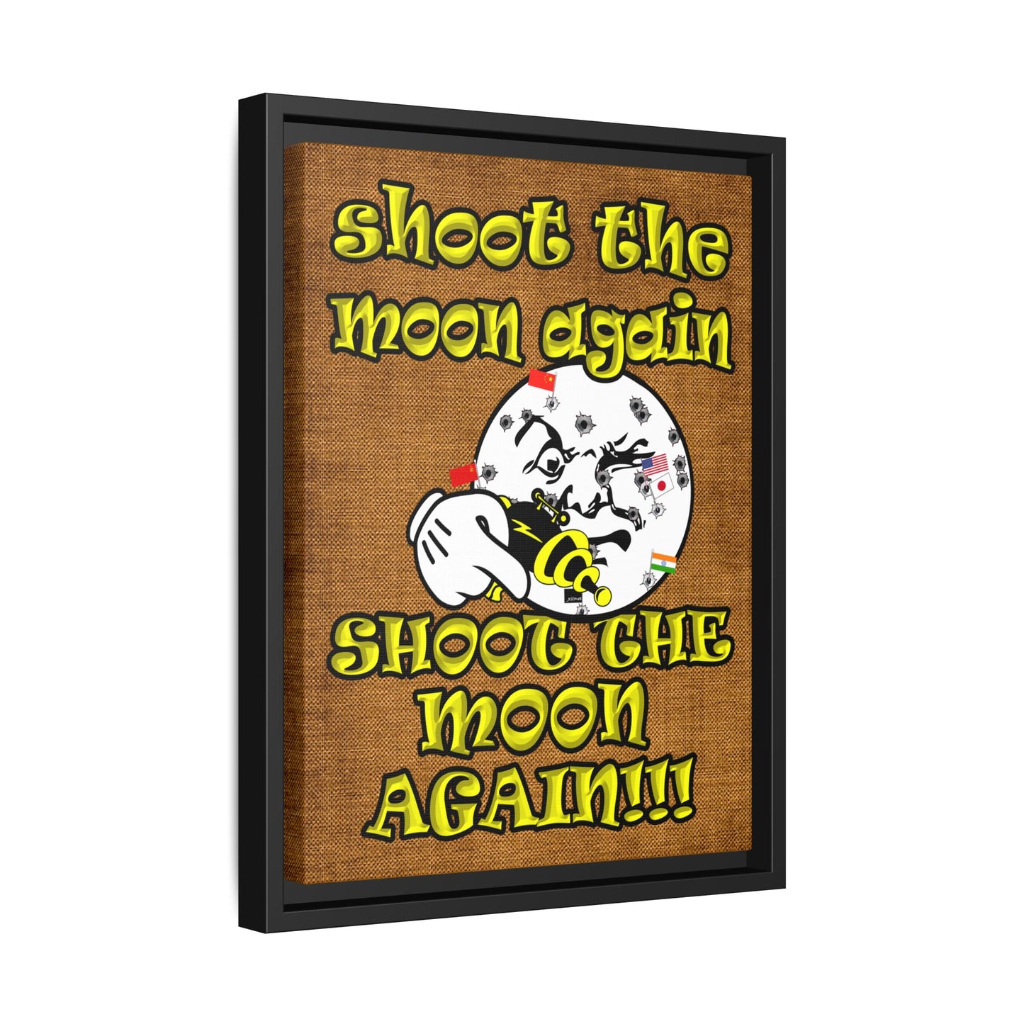 shoot the moon again - framed canvas art (brown papyrus)