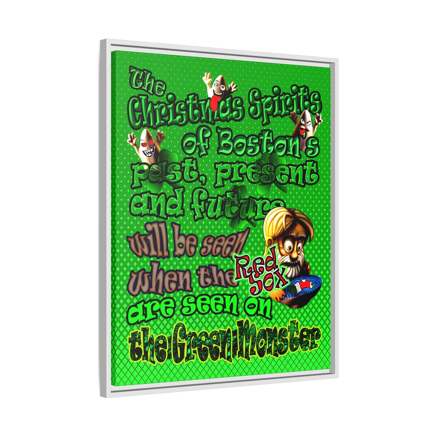 christmas spirits of boston - framed canvas art (logo green)