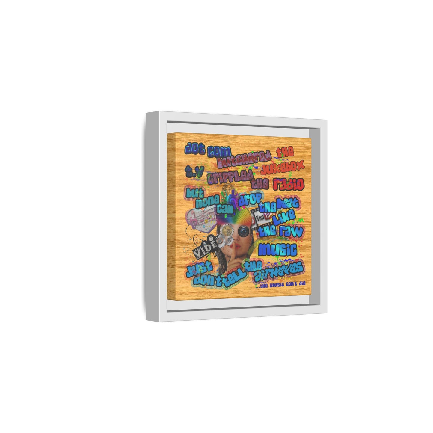 drop the beat - framed canvas art (butterscotch wood finish)