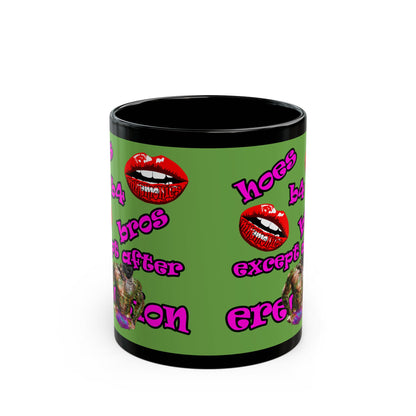 hoes b4 bros - Black Mug (green)