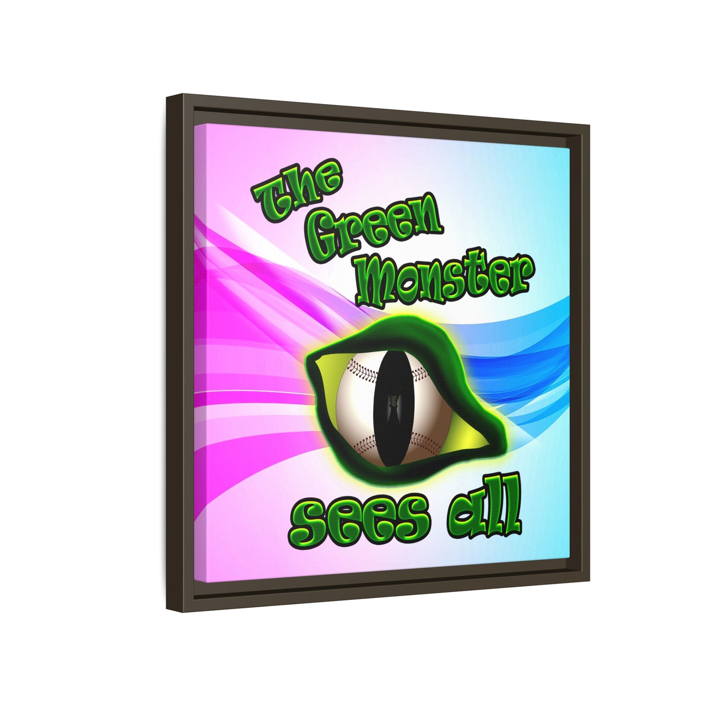 green monster - framed canvas art (light blue-pink wave)