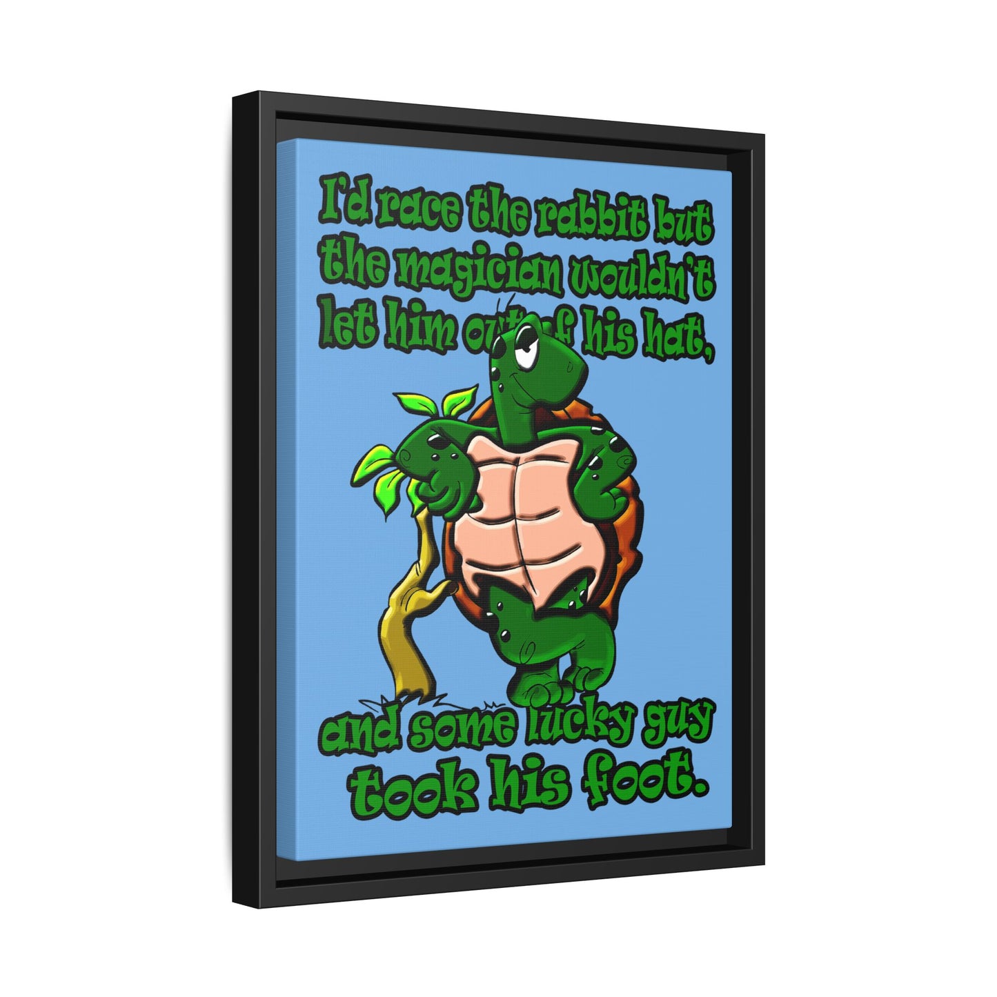 turtle race - framed canvas art (light blue)