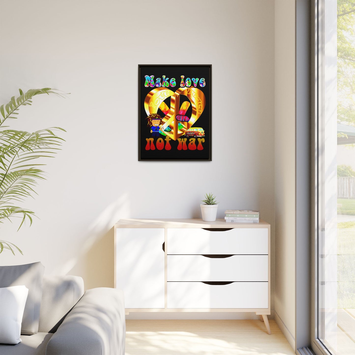 love peace - framed canvas art (black)