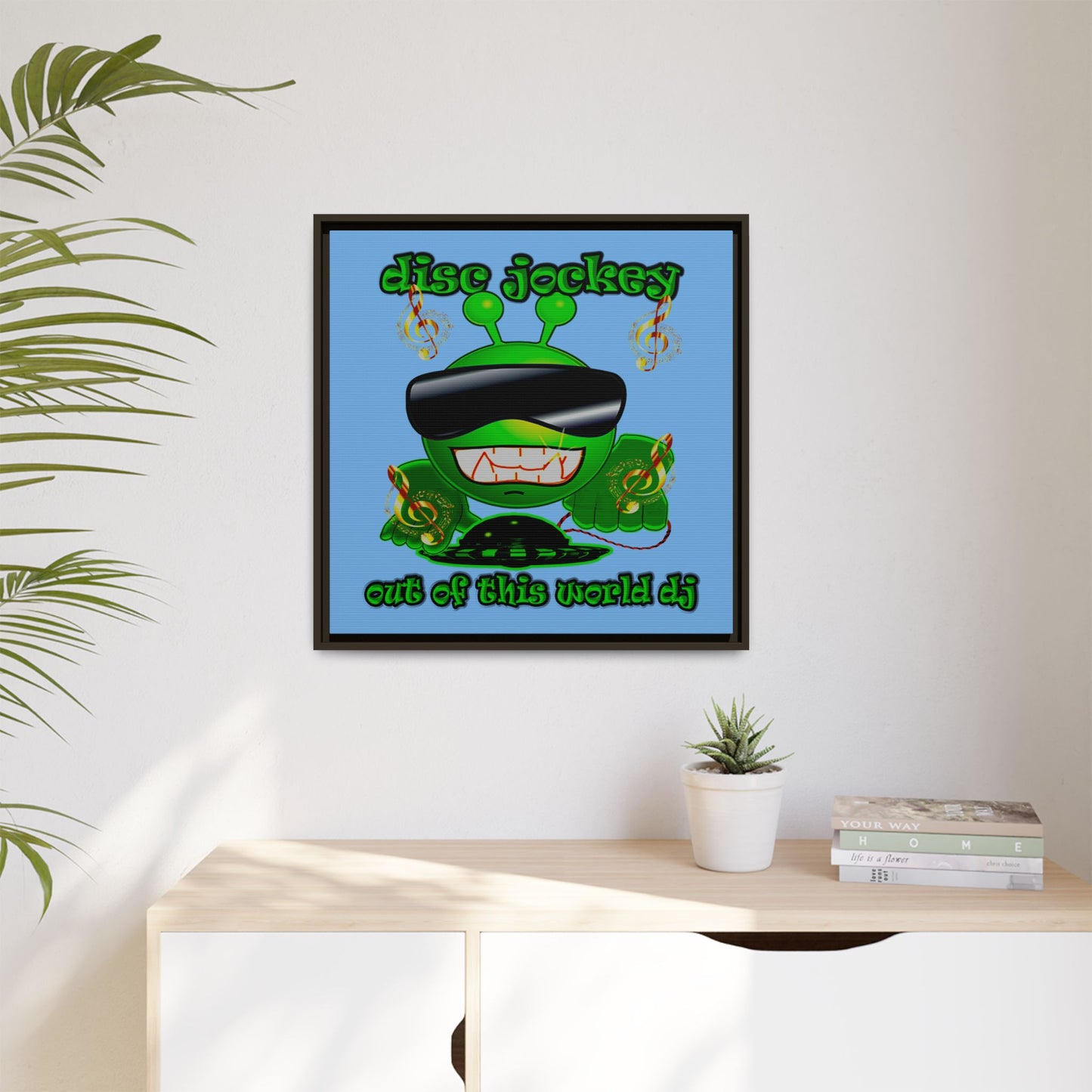 disc jockey - framed canvas art (light blue)