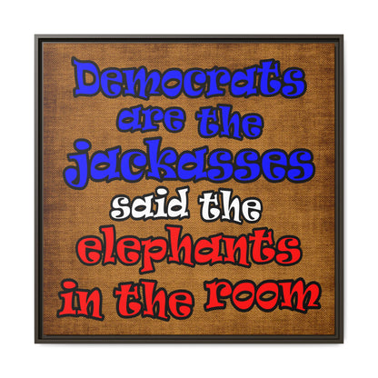 donkeys and elephants - framed canvas art (brown papyrus)