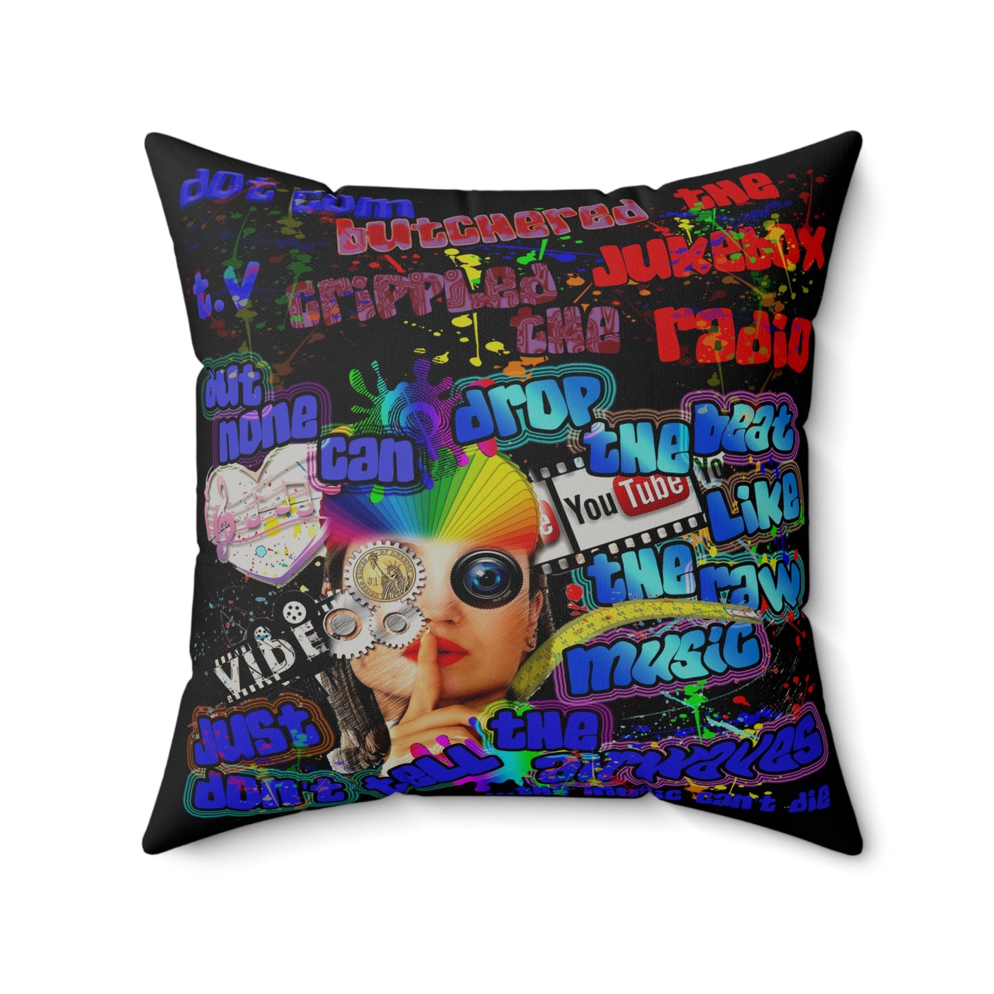 drop the beat - Faux Suede Square Pillow - (black)
