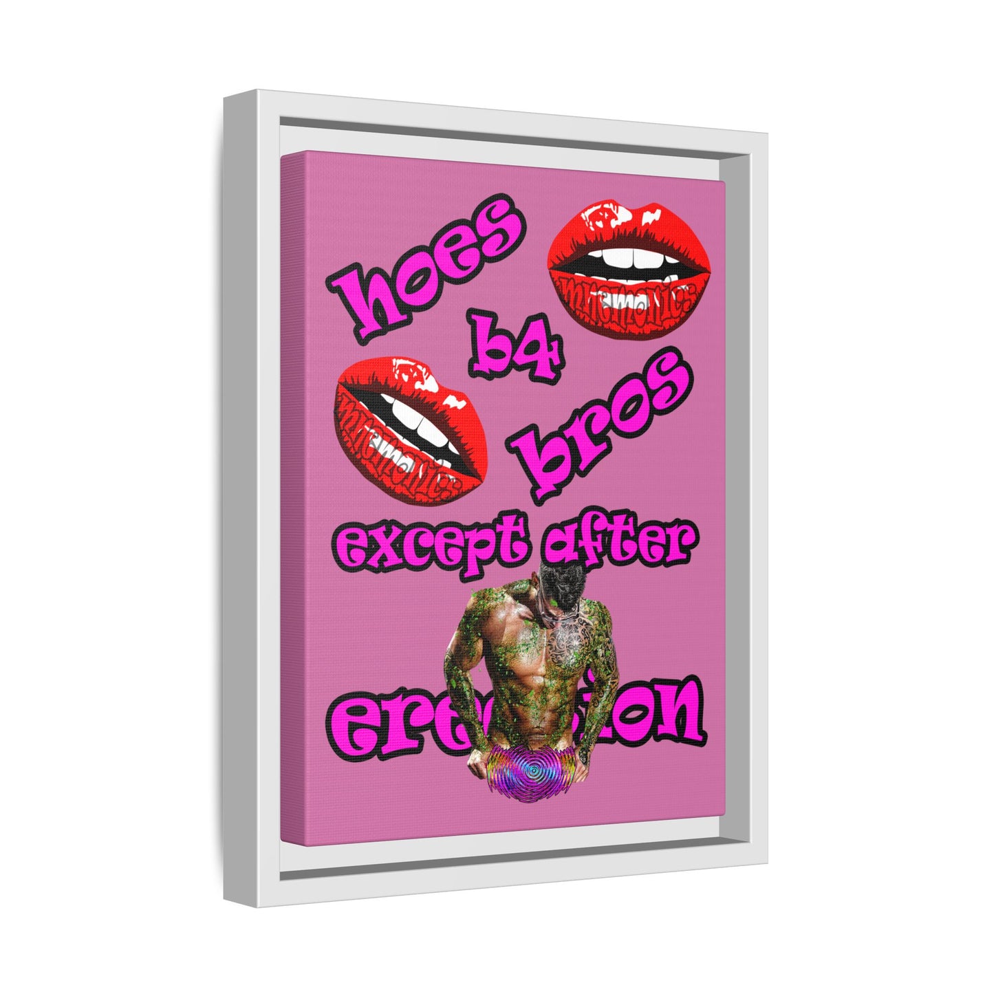 hoes b4 bros - framed canvas art (light pink)