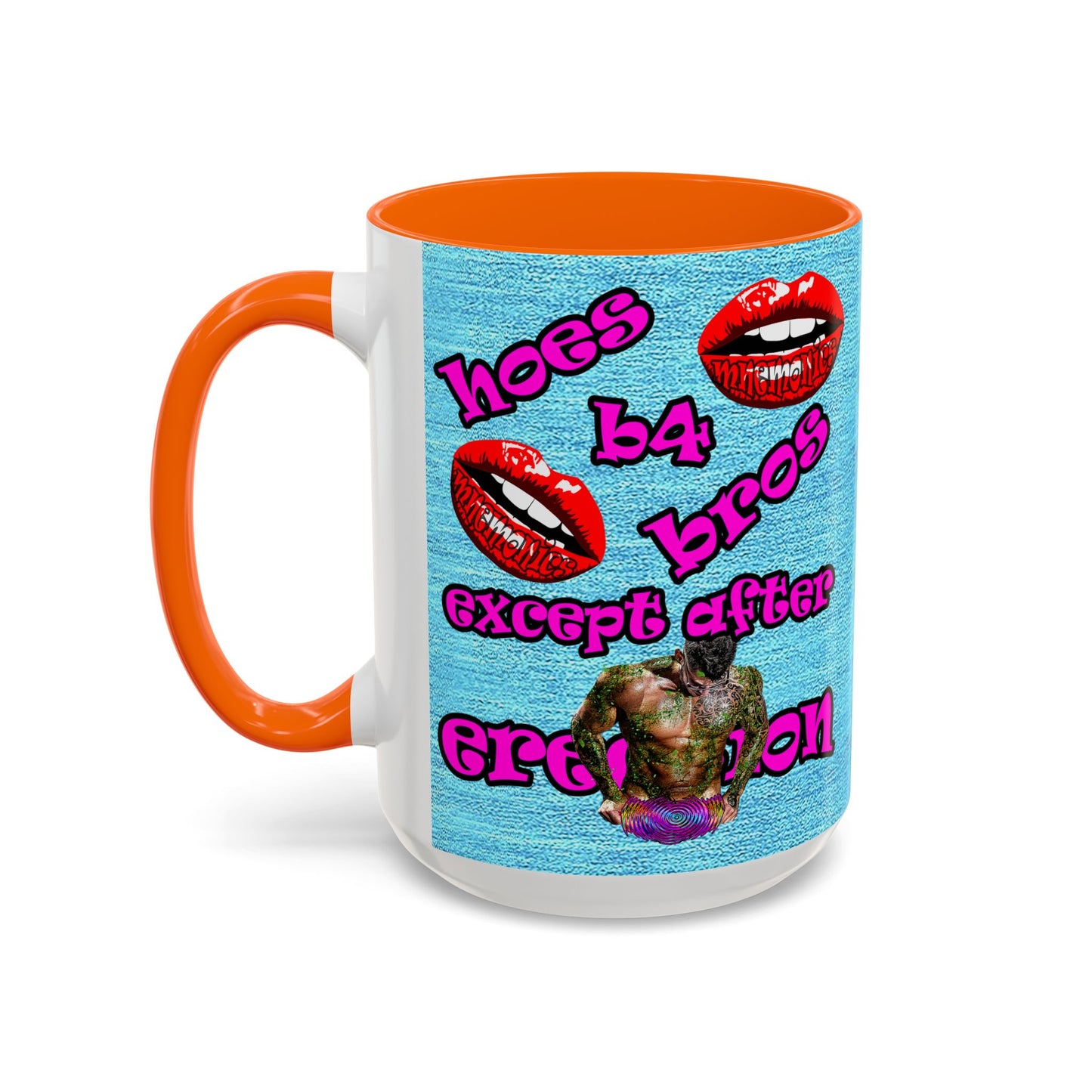 hoes b4 bros - Accent Mug (faded blue)
