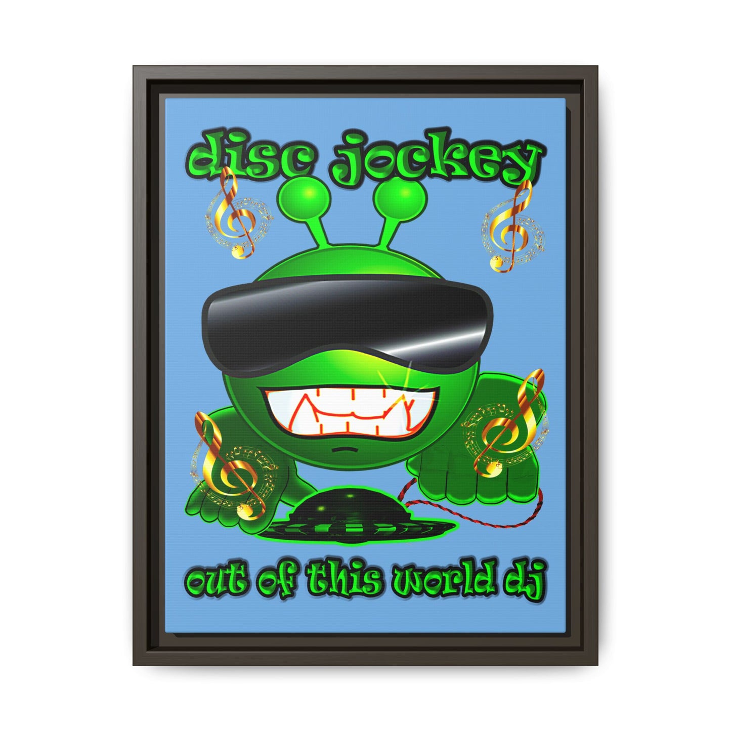 disc jockey - framed canvas art (light blue)