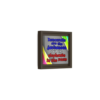 donkeys and elephants - framed canvas art (rainbow split)