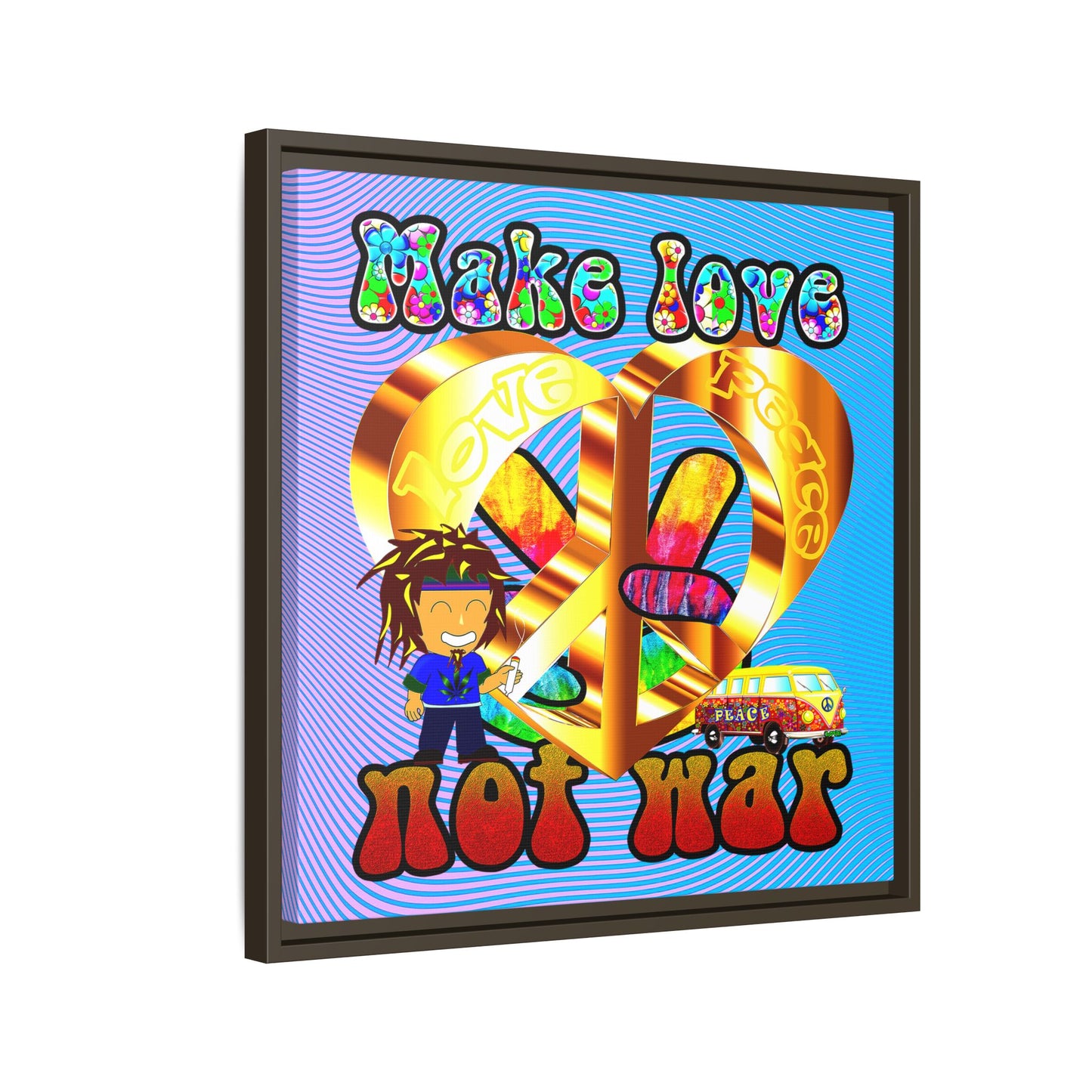 love peace - framed canvas art (light blue-purple wave)