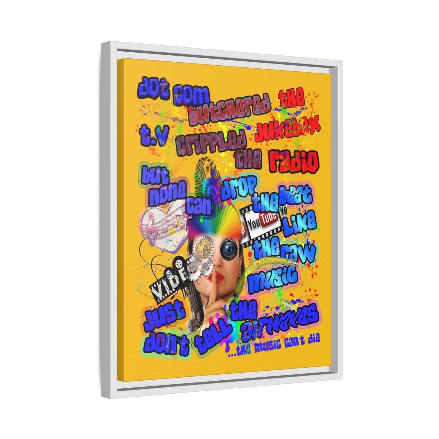 drop the beat - framed canvas art (yellow)