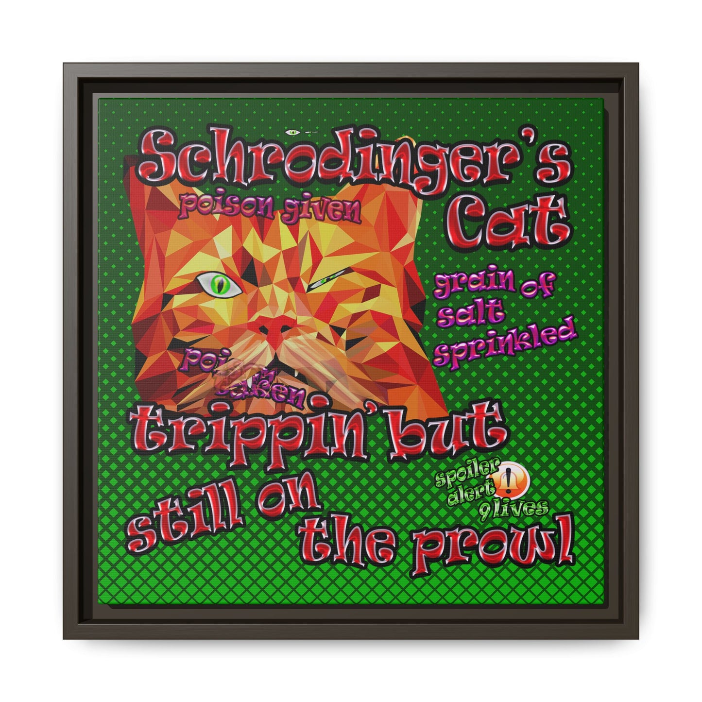 schrodinger's cat - framed canvas art (logo green)