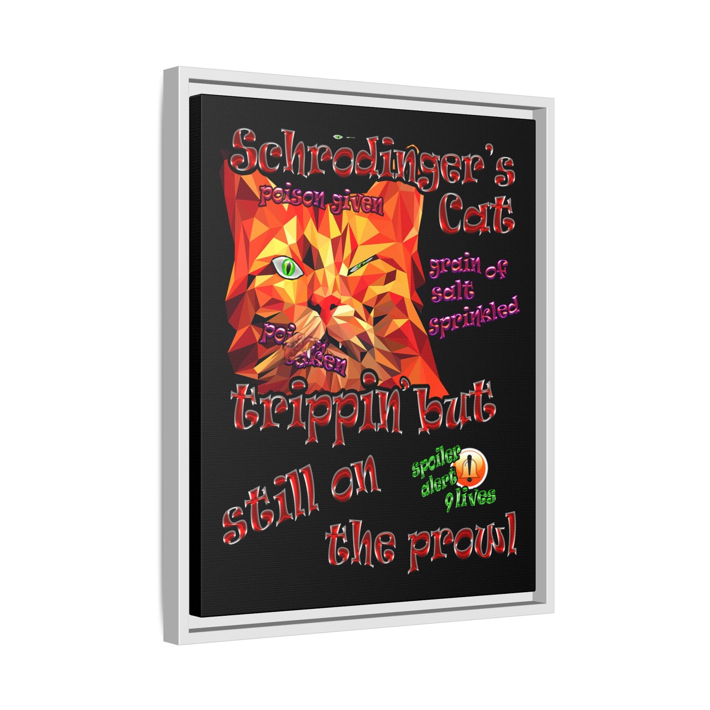 schrodinger's cat - framed canvas art (black)
