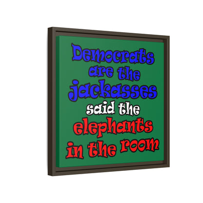 donkeys and elephants - framed canvas art (dark green)